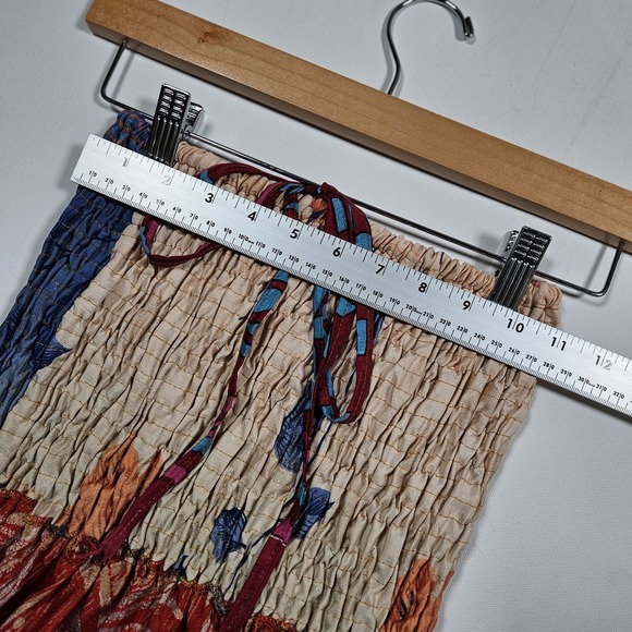 Maxi Dress Womens Small 100% Silk Patchwork Boho Smocked Tiered Boho Festival - Picture 9 of 10